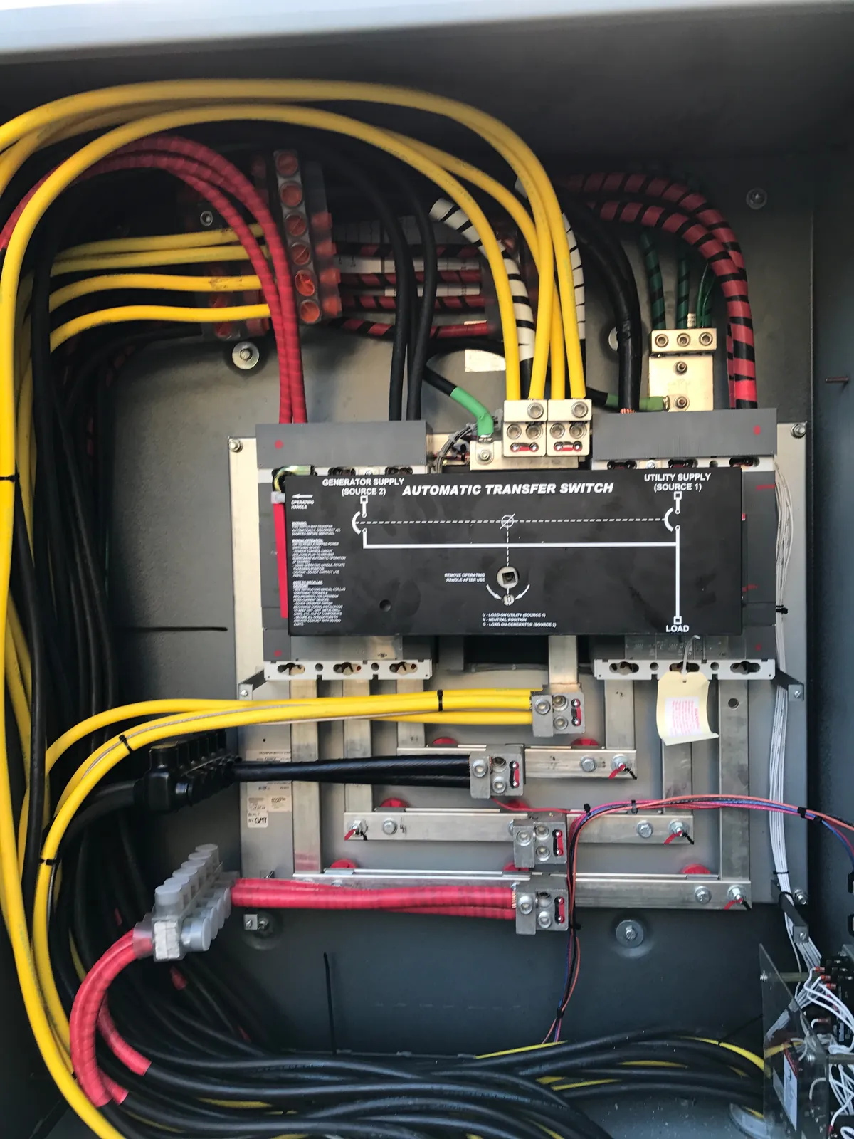 Automatic transfer switch wiring for generator and utility power