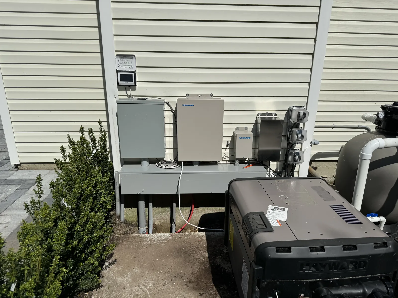 Electrical subpanel and controls wired for pool and spa equipment